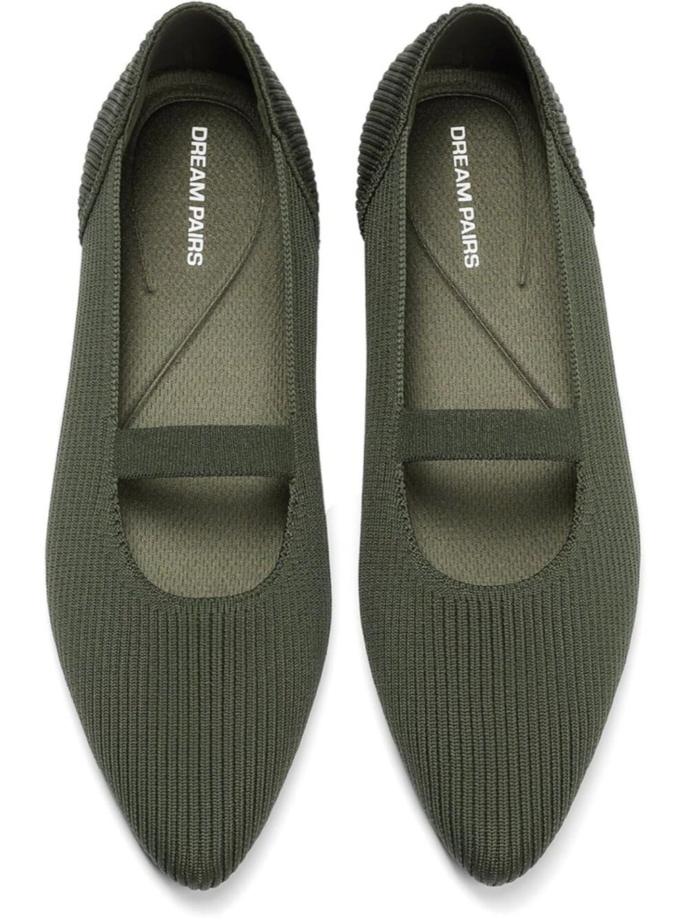 Women's Green Mary Jane Flats Pointed Toe Breathable Knit Slip On Flat Shoes